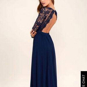 AWAKEN MY LOVE NAVY BLUE LONG SLEEVE LACE DRESS